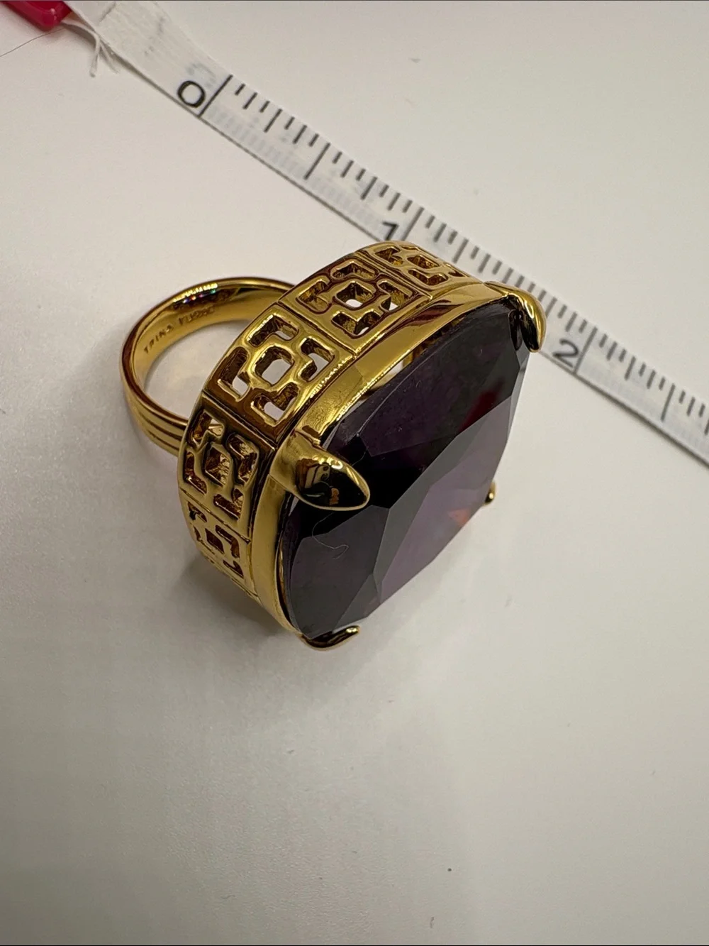 Trina Turk Statement Gold-Tone Ring with Large Amethyst Glass Stone